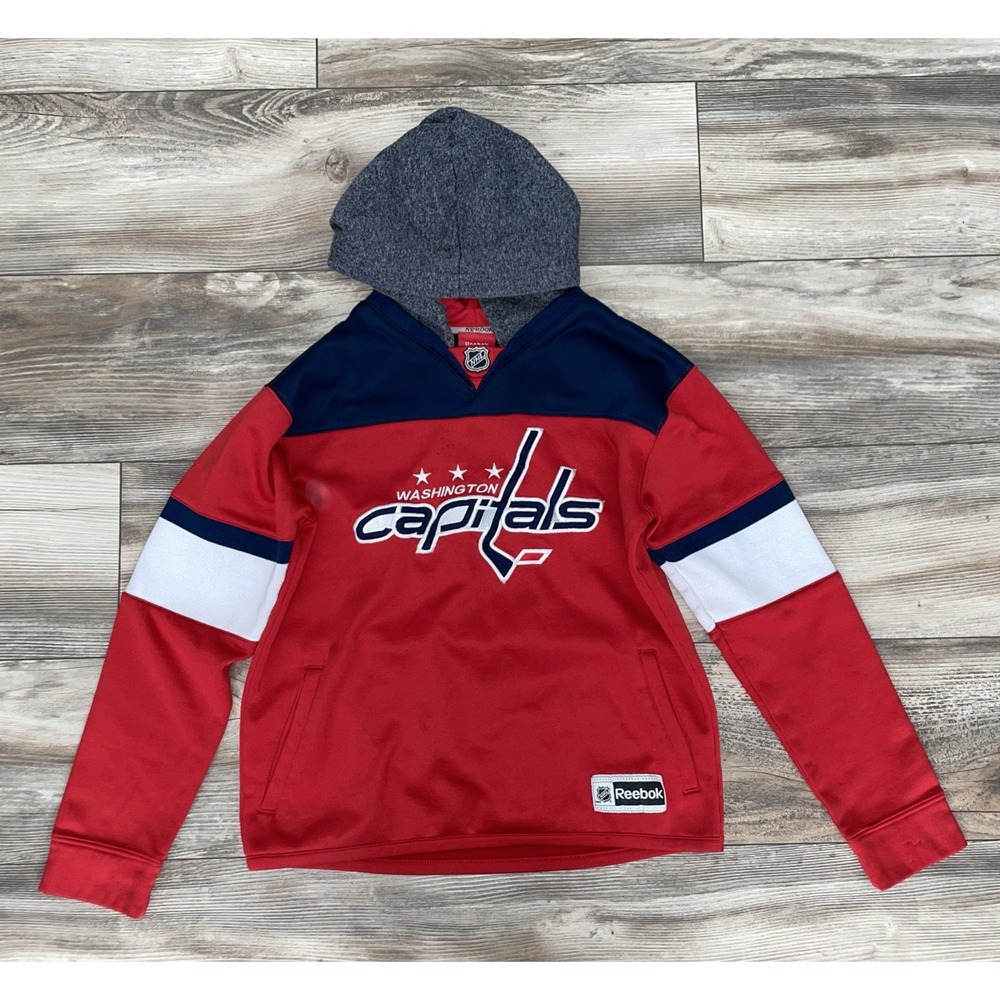 Reebok Washington Capitals NHL Hoodie Jersey Kids Large 14-16 Red Face Off